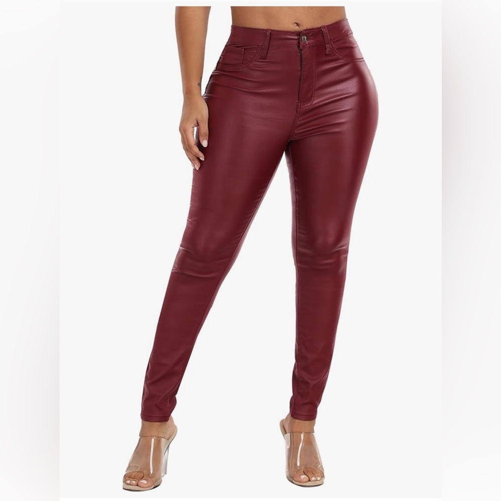 Chic Burgundy Faux Leather Pants
